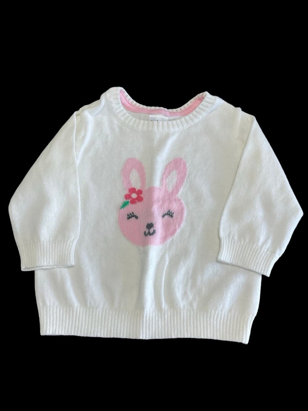 White/Pink Knit Bunny Sweater